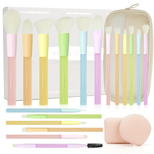 18-Piece Makeup Brush Set with Bag & Sponge