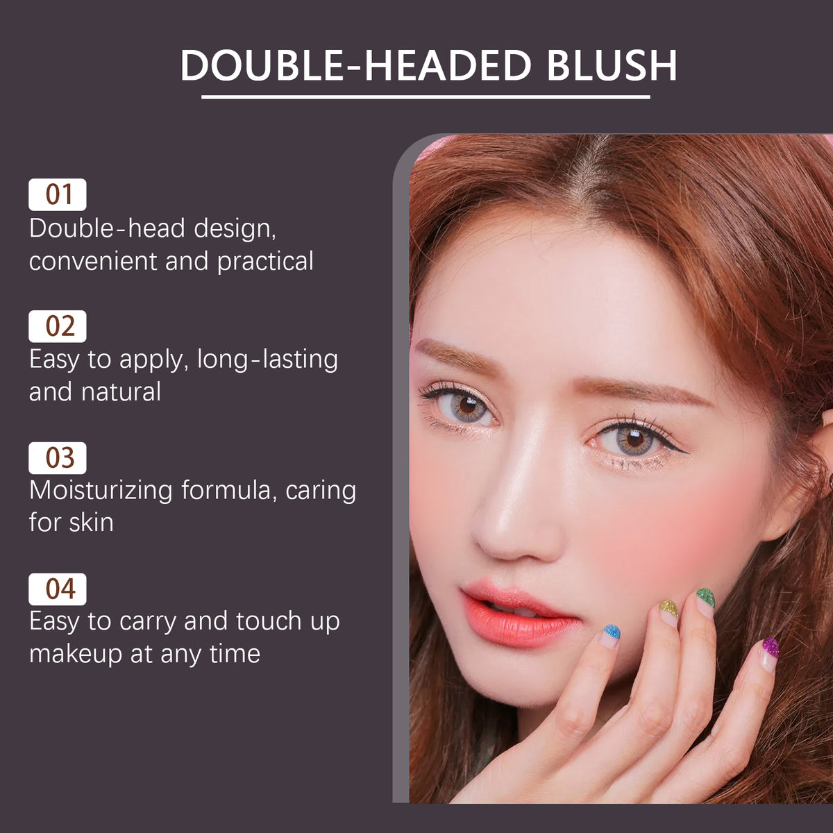 Eelhope Double Head Blush Multi-Purpose Stick, Natural Light Naked Makeup Long-Lasting Color Red Makeup Stick