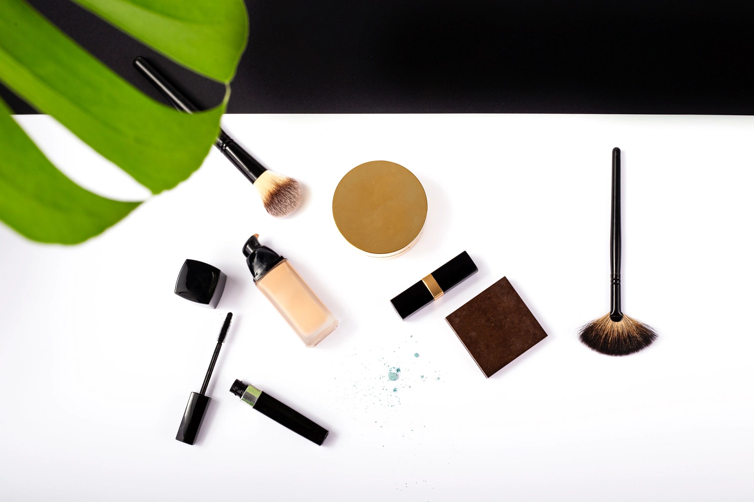 Beauty products arranged for a self-care routine